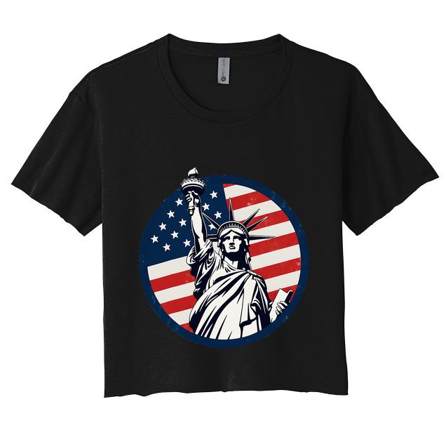 Statue Of Liberty With American Flag Fourth Of July Crop Top
