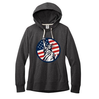 Statue Of Liberty With American Flag Fourth Of July Women's Fleece Hoodie