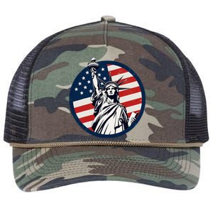 Statue Of Liberty With American Flag Fourth Of July Retro Rope Trucker Hat Cap