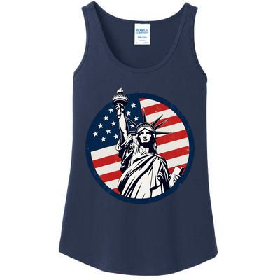 Statue Of Liberty With American Flag Fourth Of July Ladies Essential Tank