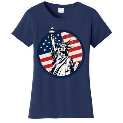 Statue Of Liberty With American Flag Fourth Of July Women's T-Shirt