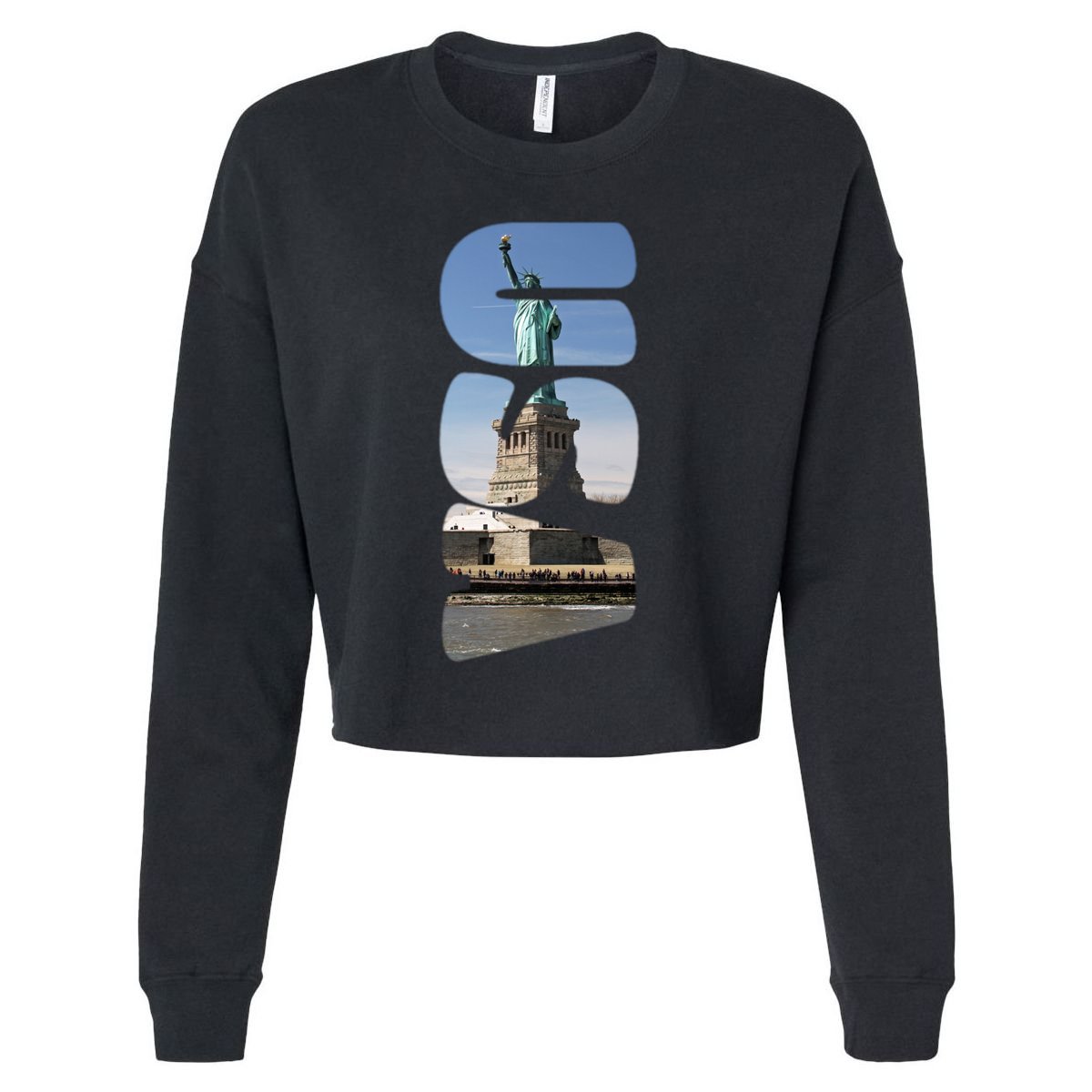 Statue Of Liberty Photograph Usa Letters Design Gift Cropped Pullover Crew