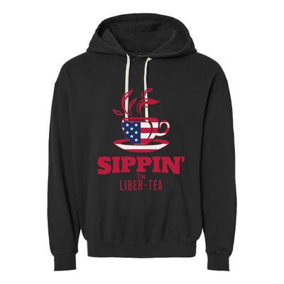 Sippin On Liber Tea American Flag Funny Holiday Slogans Garment-Dyed Fleece Hoodie