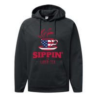 Sippin On Liber Tea American Flag Funny Holiday Slogans Performance Fleece Hoodie