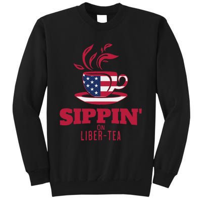 Sippin On Liber Tea American Flag Funny Holiday Slogans Sweatshirt