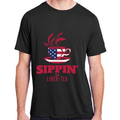 Sippin On Liber Tea American Flag Funny Holiday Slogans Adult ChromaSoft Performance T-Shirt