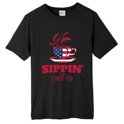 Sippin On Liber Tea American Flag Funny Holiday Slogans Tall Fusion ChromaSoft Performance T-Shirt