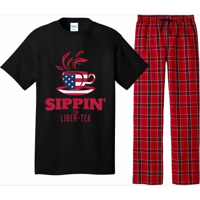 Sippin On Liber Tea American Flag Funny Holiday Slogans Pajama Set