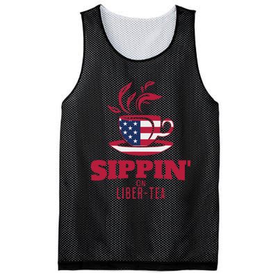 Sippin On Liber Tea American Flag Funny Holiday Slogans Mesh Reversible Basketball Jersey Tank