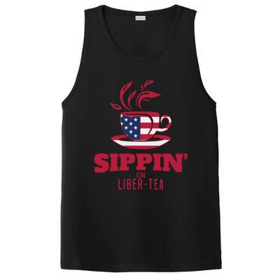 Sippin On Liber Tea American Flag Funny Holiday Slogans PosiCharge Competitor Tank