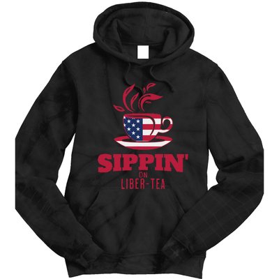 Sippin On Liber Tea American Flag Funny Holiday Slogans Tie Dye Hoodie