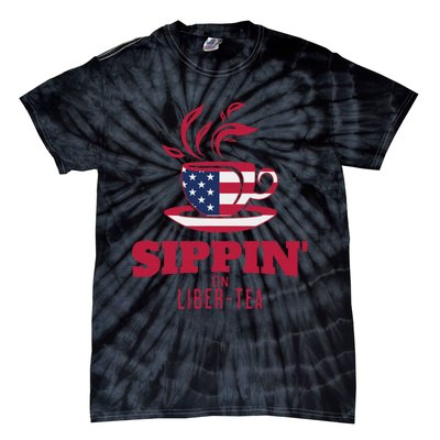 Sippin On Liber Tea American Flag Funny Holiday Slogans Tie-Dye T-Shirt