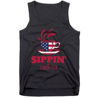 Sippin On Liber Tea American Flag Funny Holiday Slogans Tank Top