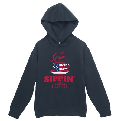 Sippin On Liber Tea American Flag Funny Holiday Slogans Urban Pullover Hoodie