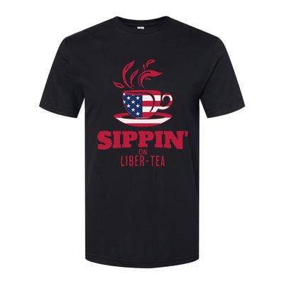 Sippin On Liber Tea American Flag Funny Holiday Slogans Softstyle CVC T-Shirt