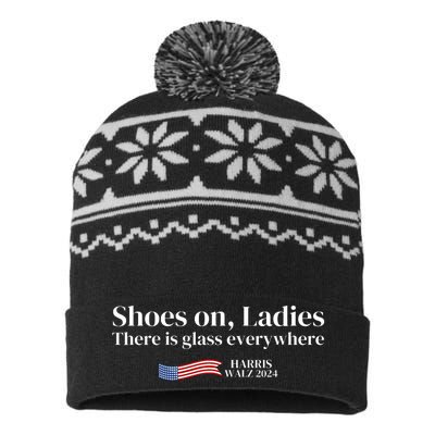 Shoes On Ladies There Is Glass Everywhere Harris Walz 2024 USA-Made Snowflake Beanie