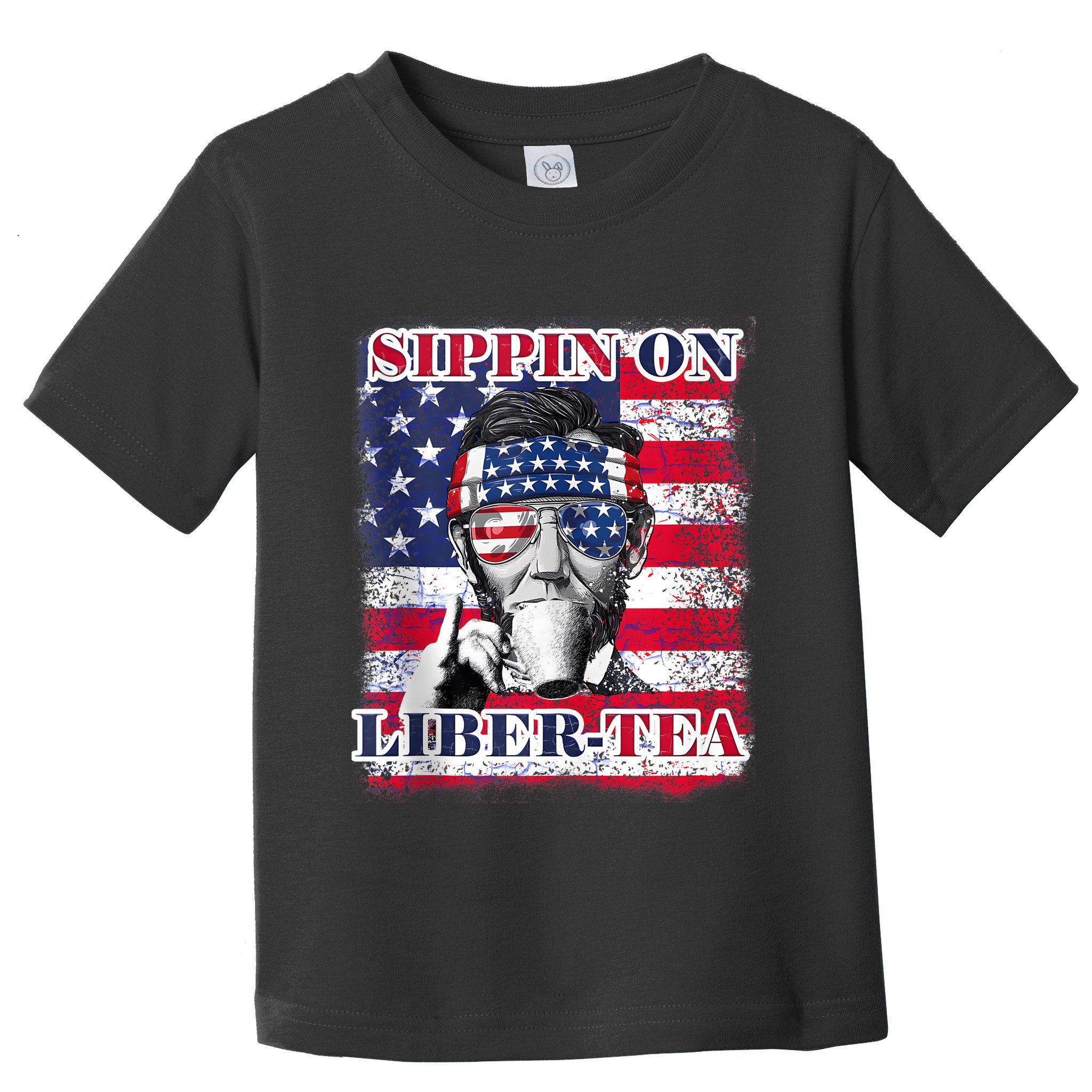 Sippin On Liberty 4th Of July Men Abraham Lincoln Flag Funny Toddler T-Shirt