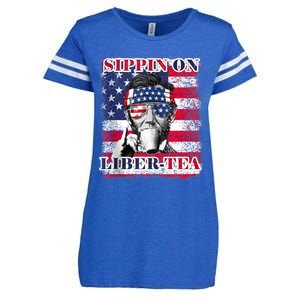 Sippin On Liberty 4th Of July Men Abraham Lincoln Flag Funny Enza Ladies Jersey Football T-Shirt