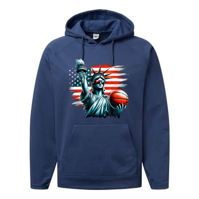 Statue Of Liberty Independence Day 4th Of July Performance Fleece Hoodie