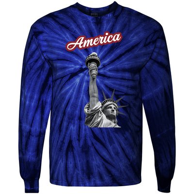 Statue Of Liberty Beer Holde Tie-Dye Long Sleeve Shirt