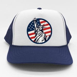 Statue Of Liberty With American Flag Fourth Of July Trucker Hat