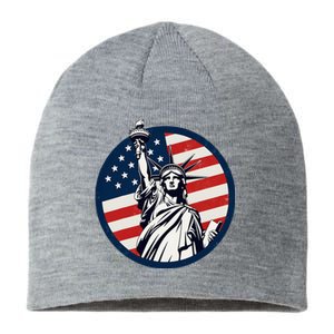 Statue Of Liberty With American Flag Fourth Of July Sustainable Beanie