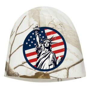 Statue Of Liberty With American Flag Fourth Of July Kati - Camo Knit Beanie