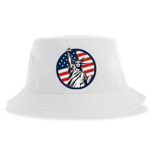 Statue Of Liberty With American Flag Fourth Of July Sustainable Bucket Hat