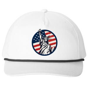 Statue Of Liberty With American Flag Fourth Of July Snapback Five-Panel Rope Hat