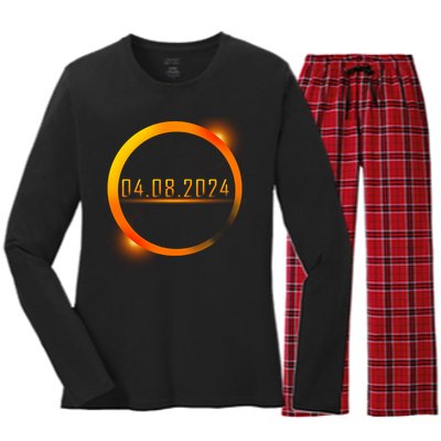 Solar Eclipse 04.08.2024 Women's Long Sleeve Flannel Pajama Set 