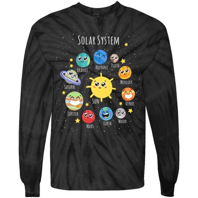 Solar System Children's Illustration Tie-Dye Long Sleeve Shirt