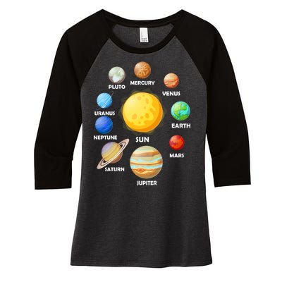 Solar System Planets Women's Tri-Blend 3/4-Sleeve Raglan Shirt