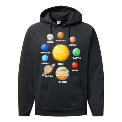 Solar System Planets Sun Mars Performance Fleece Hoodie