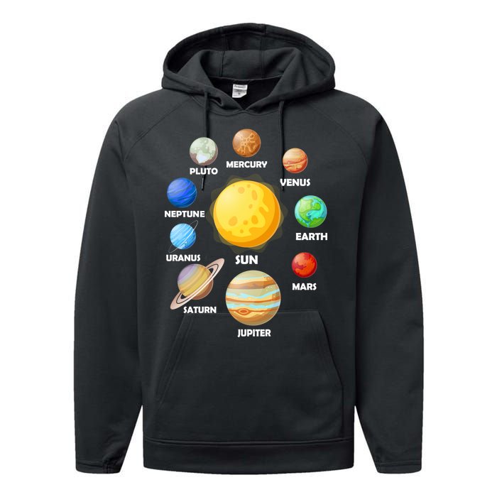 Solar System Planets Sun Mars Performance Fleece Hoodie