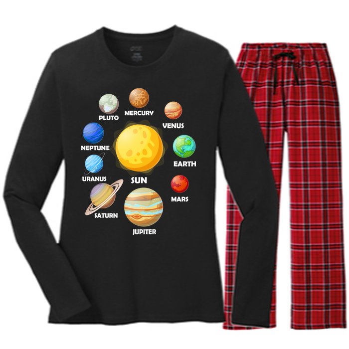 Solar System Planets Sun Mars Women's Long Sleeve Flannel Pajama Set 