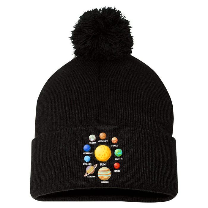 Solar System Planets Sun Mars Pom Pom 12in Knit Beanie