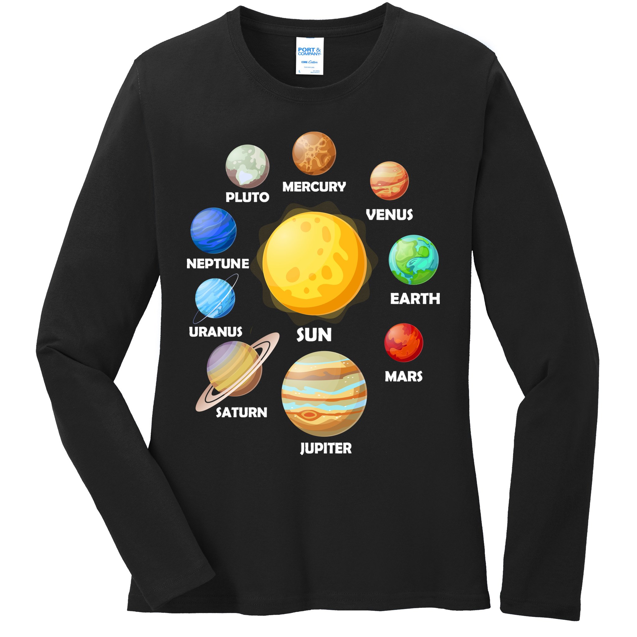 Solar System Planets Sun Mars Ladies Long Sleeve Shirt