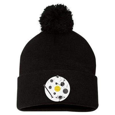 Solar System Vinyl Record Pom Pom 12in Knit Beanie