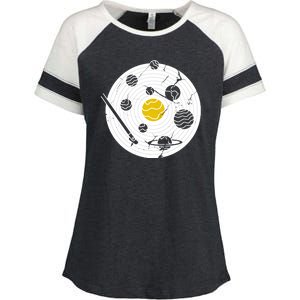 Solar System Vinyl Record Enza Ladies Jersey Colorblock Tee