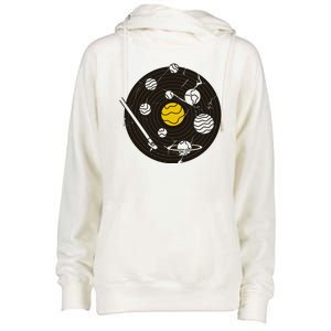 Solar System Vinyl Record Womens Funnel Neck Pullover Hood