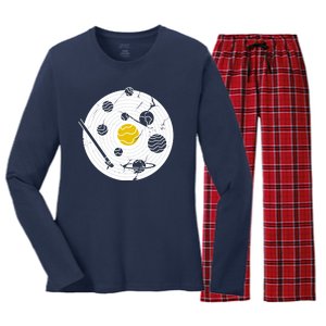 Solar System Vinyl Record Women's Long Sleeve Flannel Pajama Set 