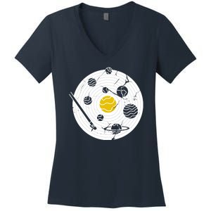 Solar System Vinyl Record Women's V-Neck T-Shirt