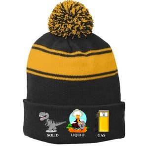 Solid Liquid Gas Dinosaur Stripe Pom Pom Beanie