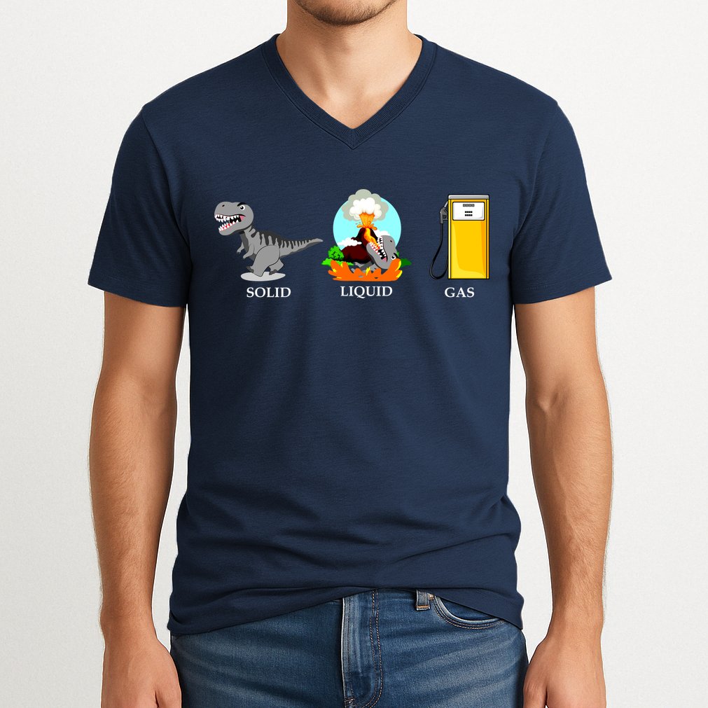 Solid Liquid Gas Dinosaur V-Neck T-Shirt