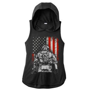 Solider US Flag Support The Troops Ladies PosiCharge Tri-Blend Wicking Draft Hoodie Tank