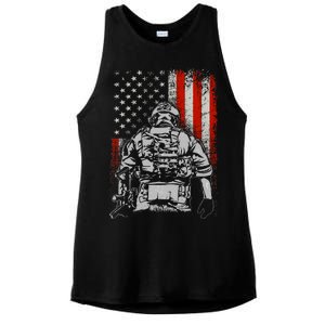 Solider US Flag Support The Troops Ladies PosiCharge Tri-Blend Wicking Tank