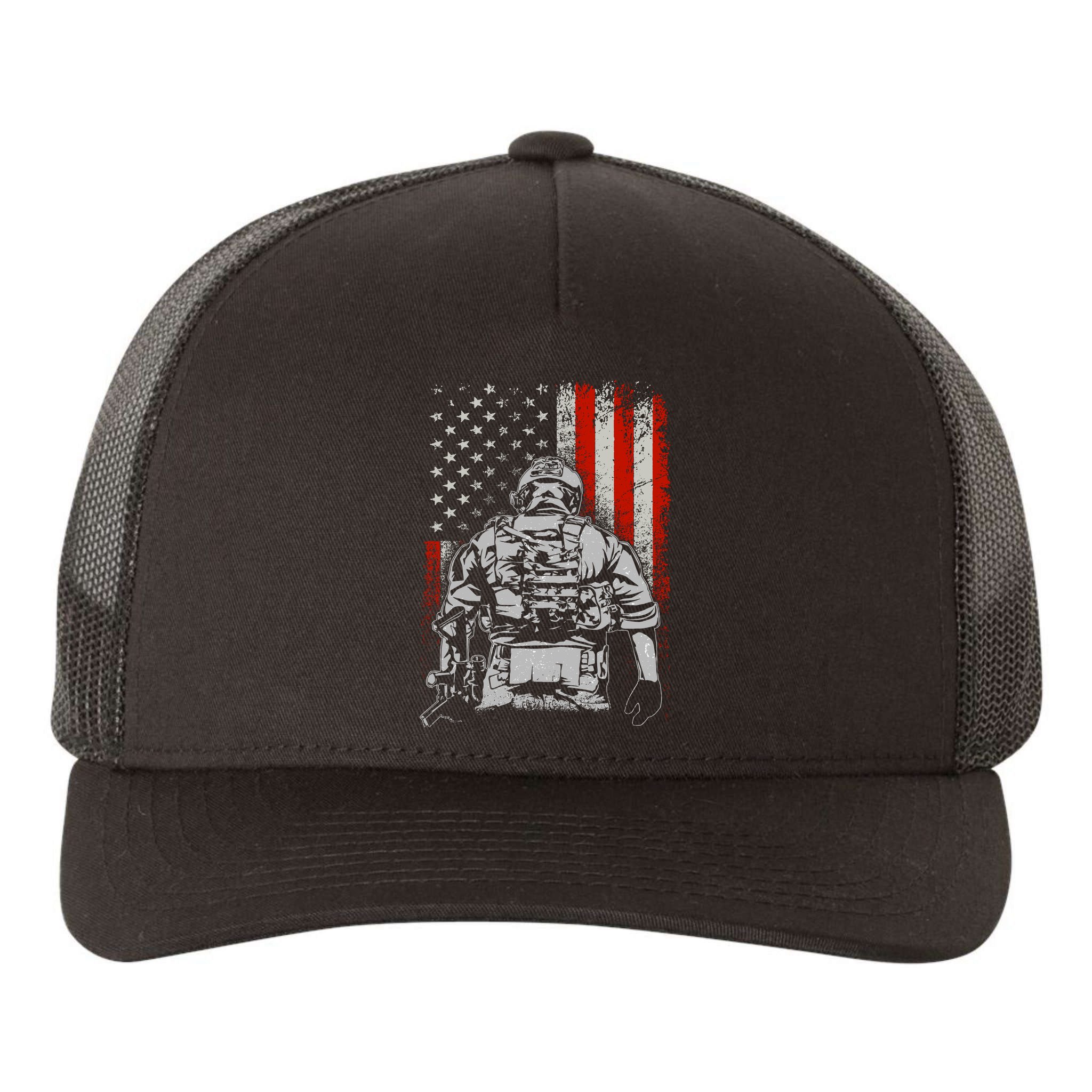 Solider US Flag Support The Troops Yupoong Adult 5-Panel Trucker Hat