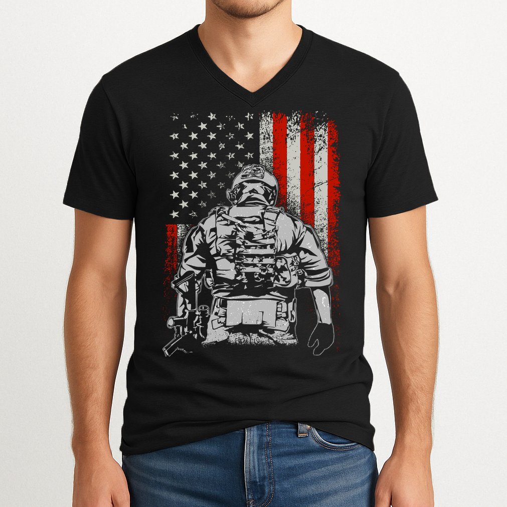 Solider US Flag Support The Troops V-Neck T-Shirt