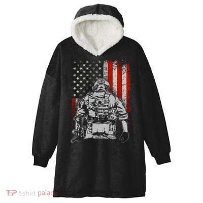 Solider US Flag Support The Troops Hooded Wearable Blanket