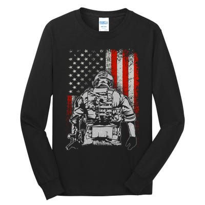 Solider US Flag Support The Troops Tall Long Sleeve T-Shirt